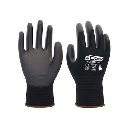 4Dock PU Coated Glove, Black/Brown, L 12 PK WG003-L