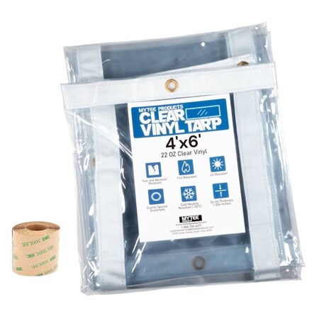 Mytee Products Clear Vinyl Tarps 22oz Vinyl, 24 MIL Thick, Fire Retardant, UV Resistant CVT4-6