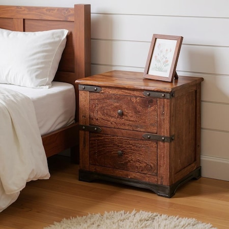 Homeroots 29" Wood Brown Two Drawer Nightstand 527057