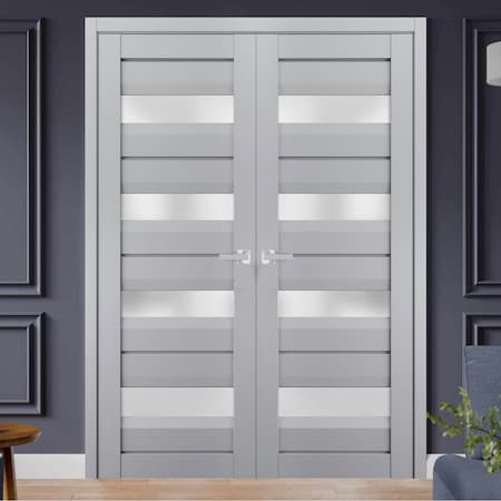 Sartodoors Interior Solid French Double Doors Frosted Glass Grey 64x96 (2* 32x96) Solid Core Modern Interior VEREGIO7455DD-GRE-6496