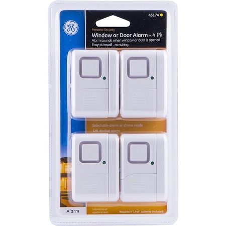 Ge Magnetic Window Alarm, Battery Operated, On/Off Light, PK 4 45174