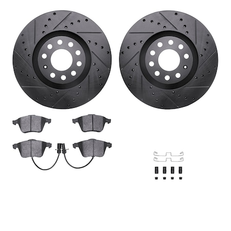Dynamic Friction Co DFC Rotors-Drilled & Slotted-Black w/ EURO 5000 Ceramic Brake Pads Incl Hdw 8612-73032
