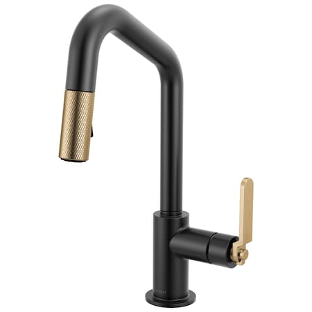 Brizo Litze Pull-Down Prep Faucet with Angle Spout, Industrial Handle Matte Black/Luxe Gold 63964LF-BLGL