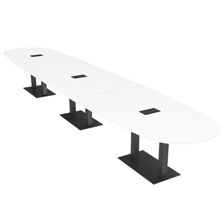 Skutchi Designs Boval Conference Table With Power, 48 in W, 192 in L, White HAR-BOVL-48X192-DOU.BK-W960-EBLK