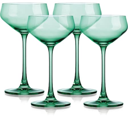 Homeroots Set of Four Green Crystal Shallow Bowl Stemmed Coupe 485963