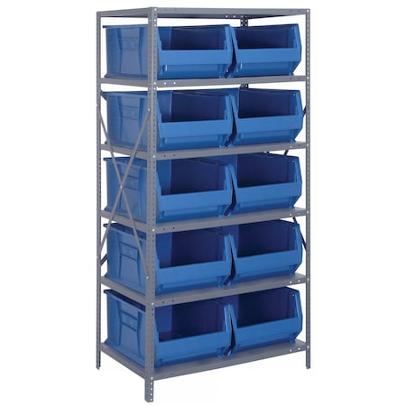 Quantum Storage Systems WIRE SHELVING UNIT W/10 BLUE BINS 2475-954BL