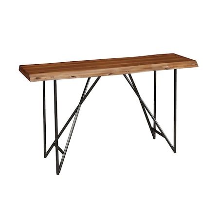 Homeroots 55" Brown and Black Solid and Manufactured Wood Cross Leg Console Table 524157