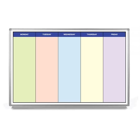 Creative Safety Supply Monday, Friday Schedule with Color Whiteboard, 48in x 36in WB10064-48