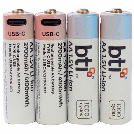 Battery Technology BTI 1.5V LI-ION 2700MAH 4100MWH USB-C PORT RECHARGEABLE BATTERY ( USBCAA2700-BTI