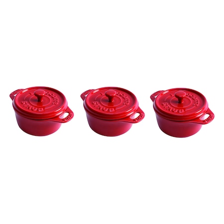 Staub Ceramic 3-pc Mini Round Cocotte Setand, Cherry 1015093