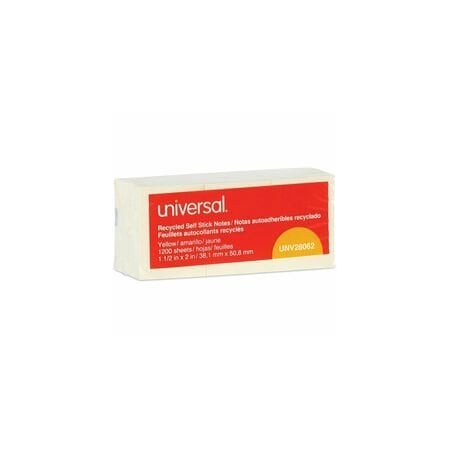 Universal One Recycled Sticky Notes, 1-1/2 x 2, Ylw, 12PK UNV28062