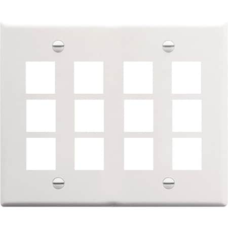Icc 12-Port Flat Faceplate, 2-Gang, White IC107F12WH