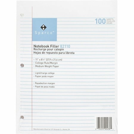 Sparco Looseleaf Paper, White, 16 lb, PK100 SPR82110