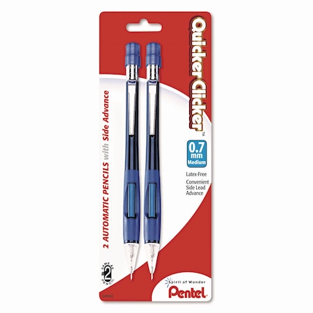 Pentel Quicker Clicker Mechanical Pencil, 0.7 mm, HB #2, Black Lead, Blue Barrel, 2PK PD347BP2-K6