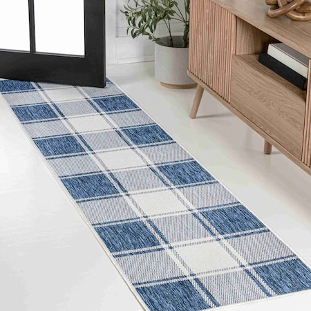 Jonathan Y Sabine Traditional Farmhouse Bold Gingham Navy/Cream 2 ft. x 8 ft. Indoor/Outdoor Runner Rug TSN203B-28