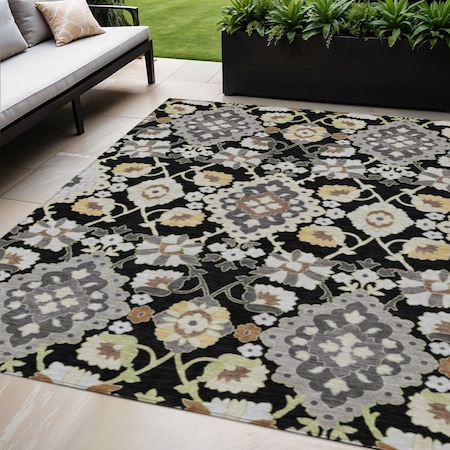 Homeroots 5' X 8' Black Gray And Brown Oriental Washable Indoor Outdoor Area Rug 597663