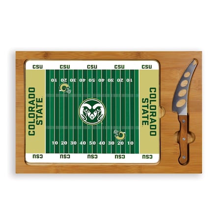 Picnic Time Family Of Brands NCAA Colorado State Rams Football Field Icon Glass Top Cutting Board & Knife Set 910-00-505-134-0