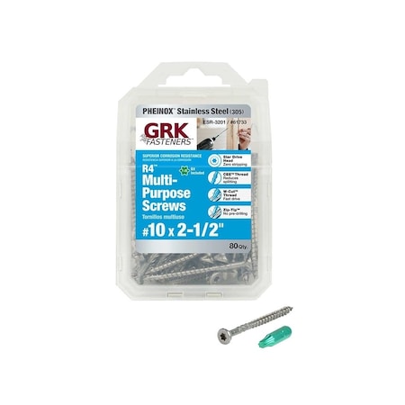Grk Fasteners Framing and Decking Screw, #10 Thread x 2-1/2" L, W-Cut Thread, Flat Head, Silver, 80PK 61733