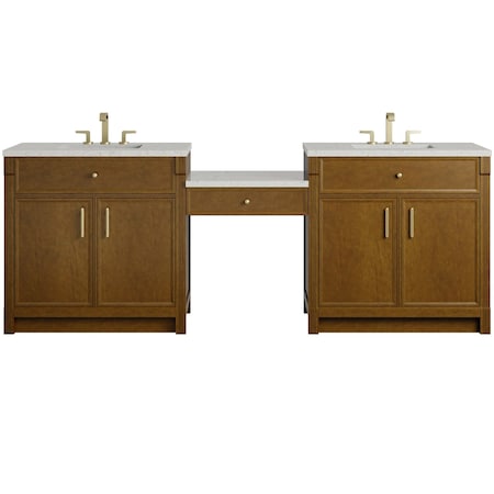 James Martin Vanities Bellshire 96" Dual Vanity Set with 24" Make-Up Counter, Honey Oak w/3 cm Lime Delight Silestone Top 660-VMC96-HNO-3LDL