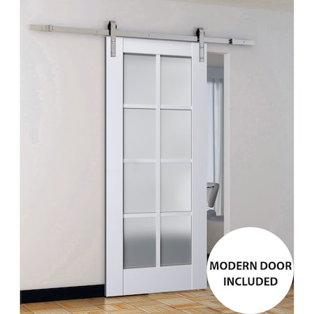 Sartodoors Sturdy Barn Door Frosted Glass White 42x84 Solid Core Modern Interior VEREGIO7412BD-S-WS-4284