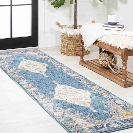 Jonathan Y Zelda Bohemian Cottage Medallion Turquoise/Gray 2 ft. x 8 ft. Runner Rug MDP213A-28