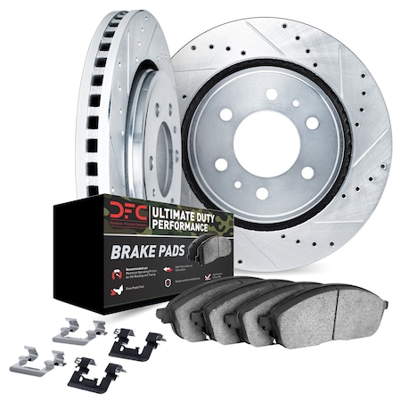 Dynamic Friction Co DFC Brake Rotor - Drilled & Slotted - Silver- Heavy Duty Brake Pad includes Hardware 7412-47017