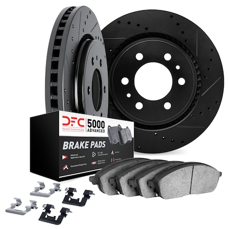 Dynamic Friction Co DFC Brake Rotor - Dimpled & Slotted - Black w/5000 Brake Pads & HW Kit 8512-76146