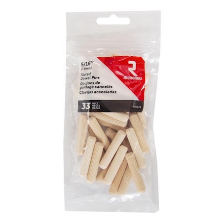 Richelieu Fluted Wood Dowel Pin 5/16 in. D X 1.5 in. L Natural, 33PK R77174