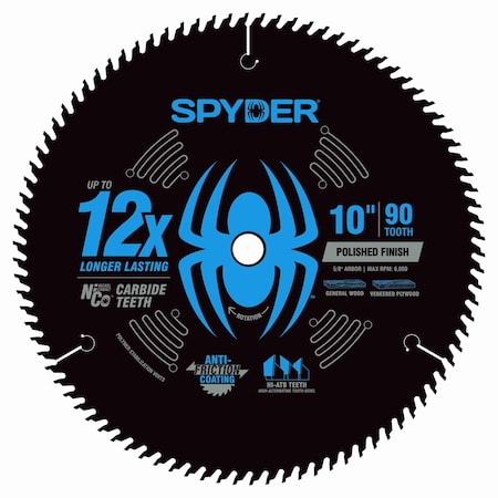 Spyder 10-Inch 90-Tooth Polished Finish Saw Blade for Wood 13095