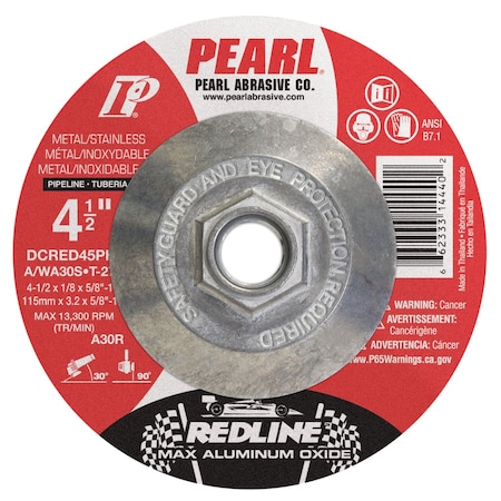 Pearl Type 27, 4 1/2 in Dia, 1/8 in Thick, 5/8 in-11 Arbor Hole Size, 30 Grit DCRED45PH