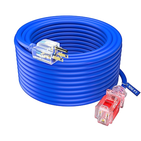 Maximm 100ft Outdoor Extension Cord, Locking Lighted, ETL, Blue LA004H-LA005ZA-100FT-BL