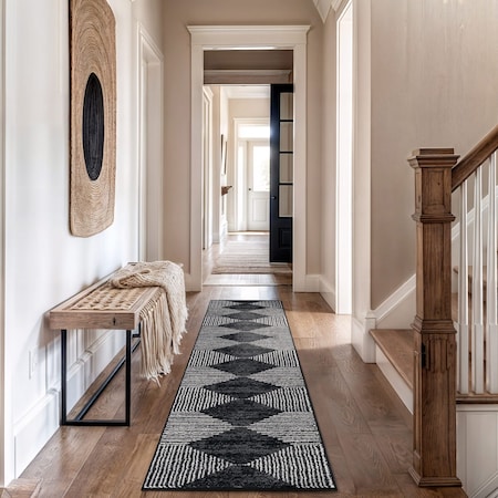 World Rug Gallery Geometric Stripe Runner Rug 2 ft 3 in x 12 ft Black WR150BLACK27X12