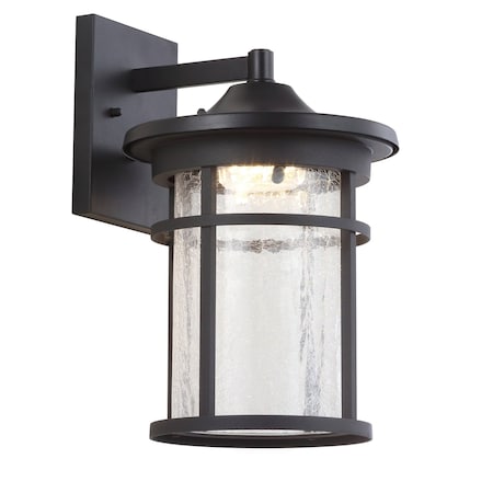 Jonathan Y Campo 10.25" Outdoor Wall Lantern Crackled Glass/Metal Integrated LED Wall Sconce, Black JYL7450A