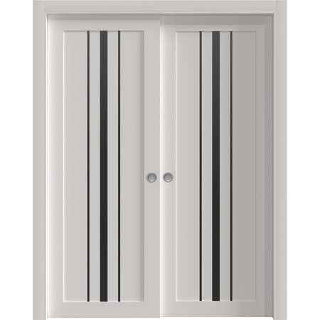 Sartodoors Sliding Closet Bypass Doors 84 x 96 inches, BASIC 4903 White with Black Glass, Rails Hardware Set BASIC4903DBD-WS-8496