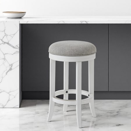 Homeroots 25" Gray And Antiqued White Solid Wood Swivel Backless Counter Height Bar Chair 524530