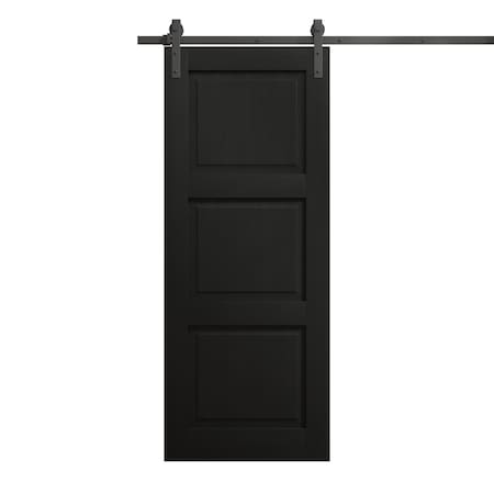 Sartodoors Modern Barn Door 28 x 96 inches, Ego 5010 Painted Black Oak, 6.6FT Rail Track Heavy Hardware Set , EGO5010BD-B-CHK-2896