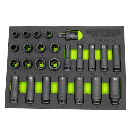 Vim Tools 25 Piece 3/8 Inch Drive Metric Impact Socket Set VIMIMPACT625M
