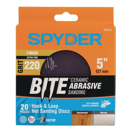 Spyder 5-Inch 220 Grit Ceramic Net Hook and Loop Sanding Discs, 20PK 500073