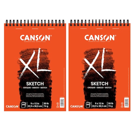 Canson XL Series Sketch Pad, Top Wire Binding, 100 Sheet, 9x12 inch, 2PK C100510939