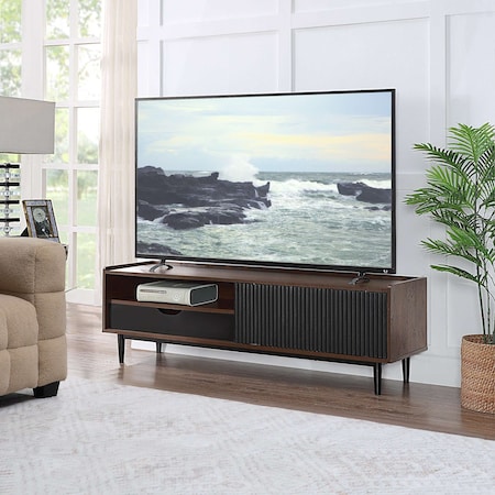 Manhattan Comfort Duane 59.25 Modern Ribbed TV Stand in Dark Brown and Black TV-8GLF-BK