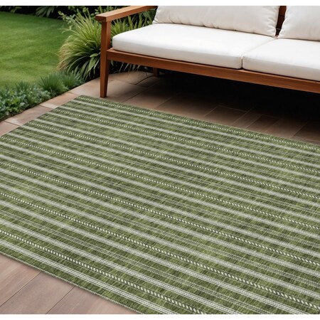 Homeroots 8' X 10' Olive Green And Ivory Striped Washable Indoor Outdoor Area Rug 595886