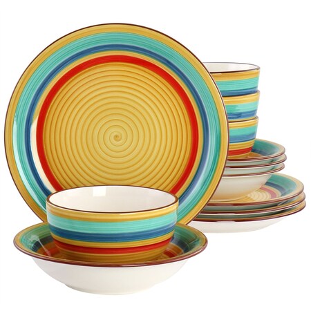 Gibson Home Rainbow 12 Piece Stoneware Dinnerware Set in Yellow Multi 136585.12