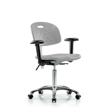 Blue Ridge Ergonomics Class 100 Poly Clean Room Chair - Medium Bench Height with Adjustable Arms & Casters in Gray Poly CLR-HPMBCH-CR-T0-A1-NF-CC-GRY