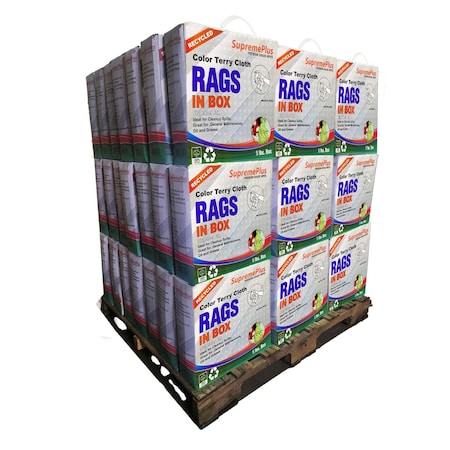 Supremeplus Recycled Color Terry Towel Cleaning Rags, 800 lbs. Pallet, 160 x 5 lbs. Compressed Box, 160PK SP-8452