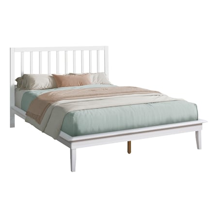 Monarch Specialties Bed, Platform Bed, Queen Size, Frame Only, White Wood Frame, White Wood Legs, Contemporary, Modern I 6061Q