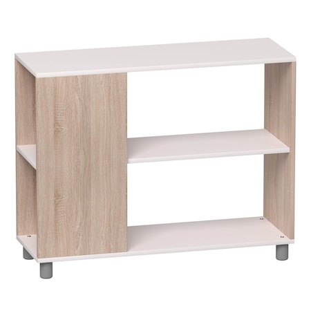 Beleduc By Playwell Napoli 41inx14in 2-Layer Shelf, Dual Access Open-End Design, White/Oak HPL, 32.6inH, Ages 3+ 846006