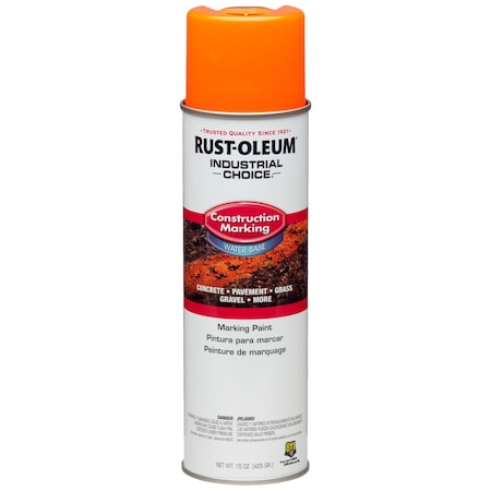 Rust-Oleum Construction Marking Paint, 17 oz., Fluorescent Orange, Water -Based 264697