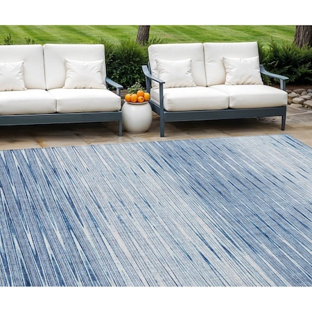 Homeroots 8' X 10' Navy Blue And Sky Blue Abstract Washable Indoor Outdoor Area Rug 587401