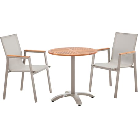 Global Industrial Outdoor Dining Set, 27-1/2" Round Teakwood Table and 4 Sling Armchairs 244310