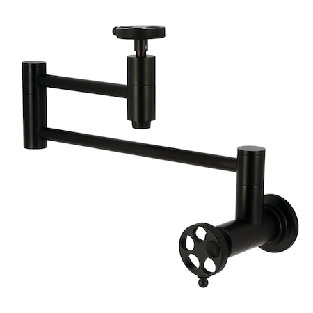 Kingston Brass Wall Mount Pot Filler Faucet with Knurled Handle, Matte Black KS8100RKZ